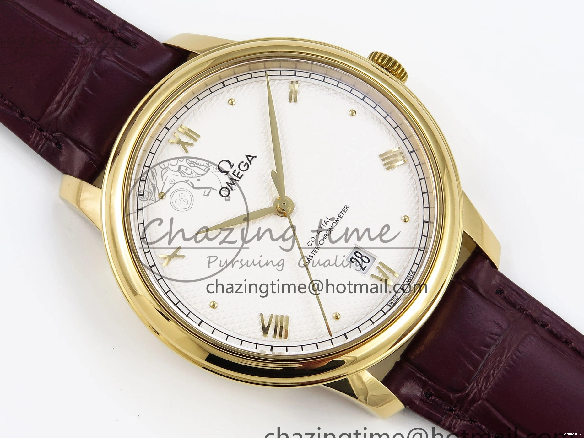 0202 De Ville Date YG MKF 1:1 Best Edition White Textured Dial Roman Marker on Brown Leather Strap A Refined 7756